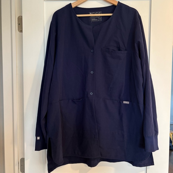 Figs Navy Button Up Scrub Jacket - Picture 1 of 3